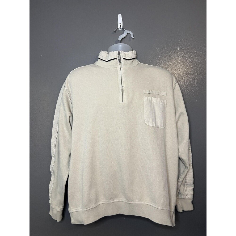 Ted Lapidus Jeans Sweater Mens Large Beige Quarter Zip Cotton Pullover Top